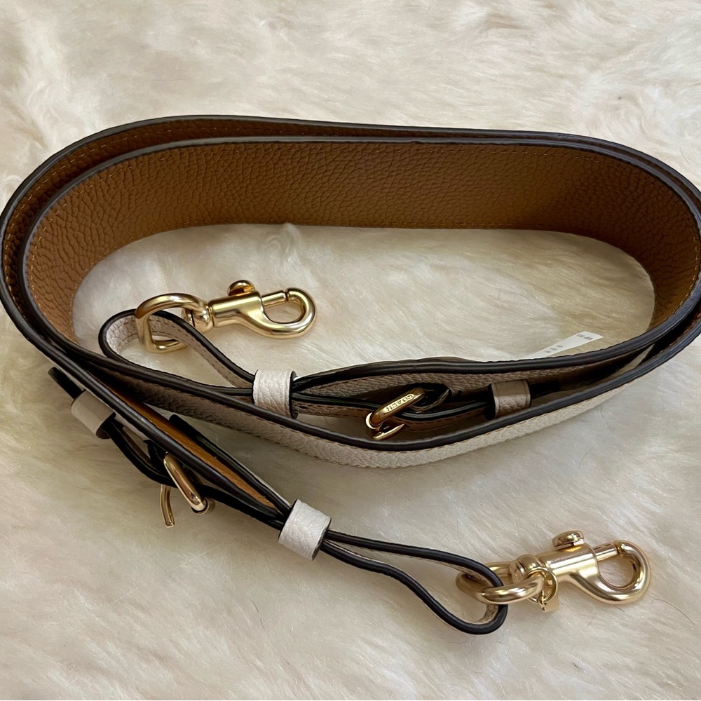 Coach Cream and Brown Leather Adjustable Bag Strap with Gold Hardware - Picture 2 of 4